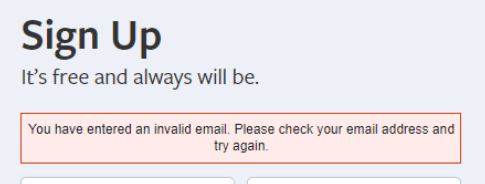 Facebook: has introducido un correo no válido