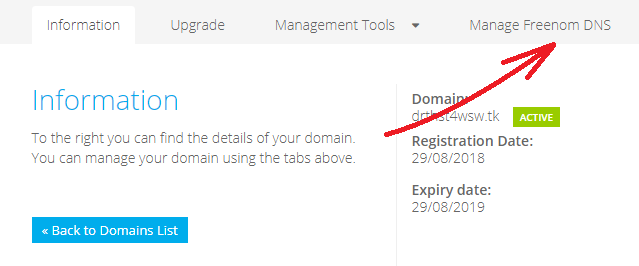 La sección de gestión de DNS